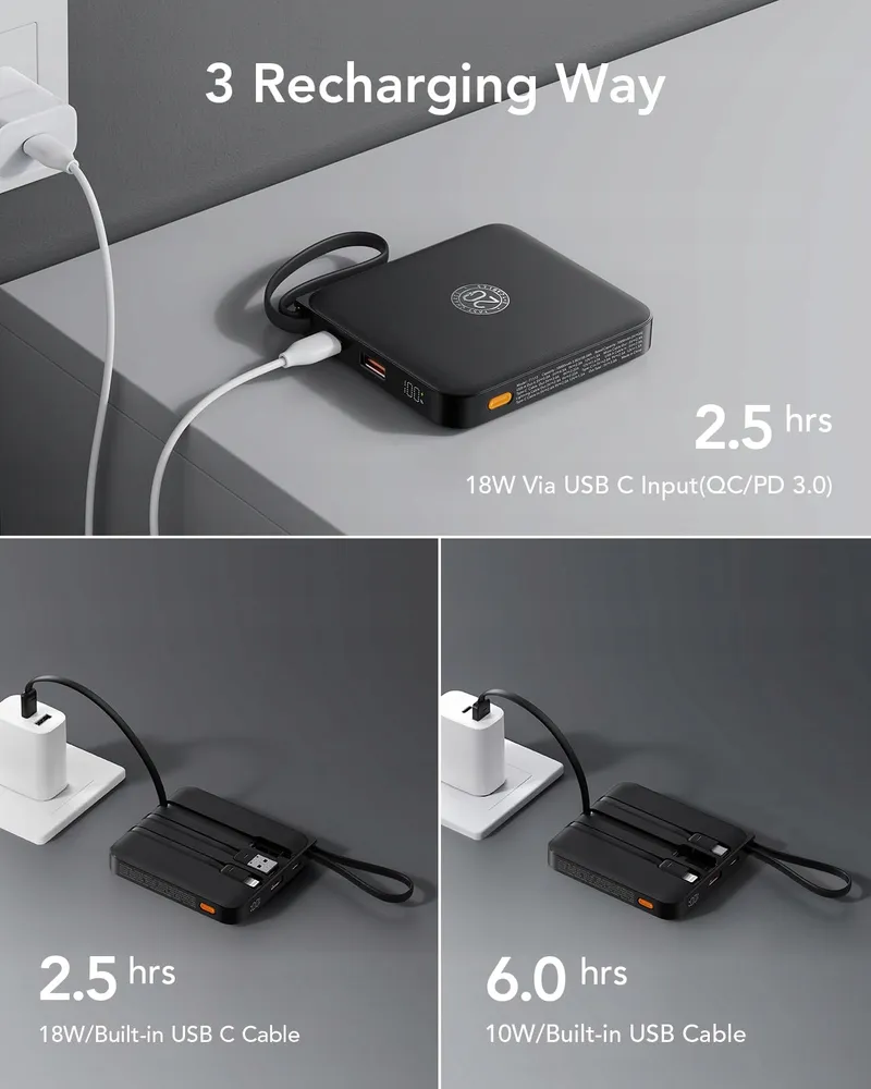 VRURC Powerbank 10000mAh USB C Snelladen Voor iPhone Samsung — foto 4