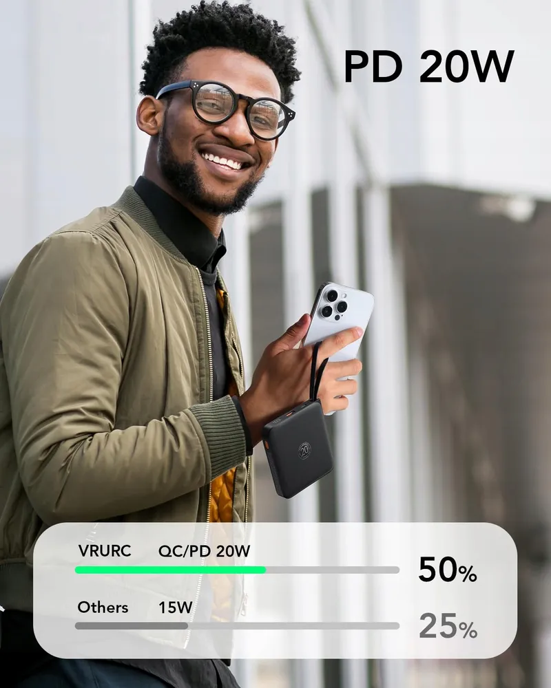 VRURC Powerbank 10000mAh USB C Snelladen Voor iPhone Samsung — foto 3