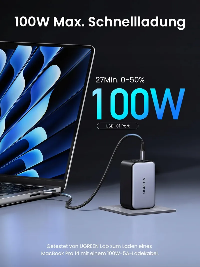 UGREEN Nexode X USB C Oplader 100W Mini GaN 3-Poorts — foto 2
