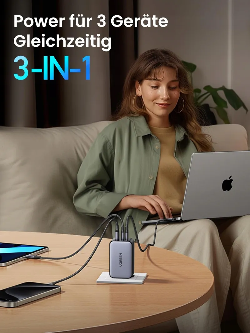UGREEN Nexode X USB C Oplader 100W Mini GaN 3-Poorts — foto 4