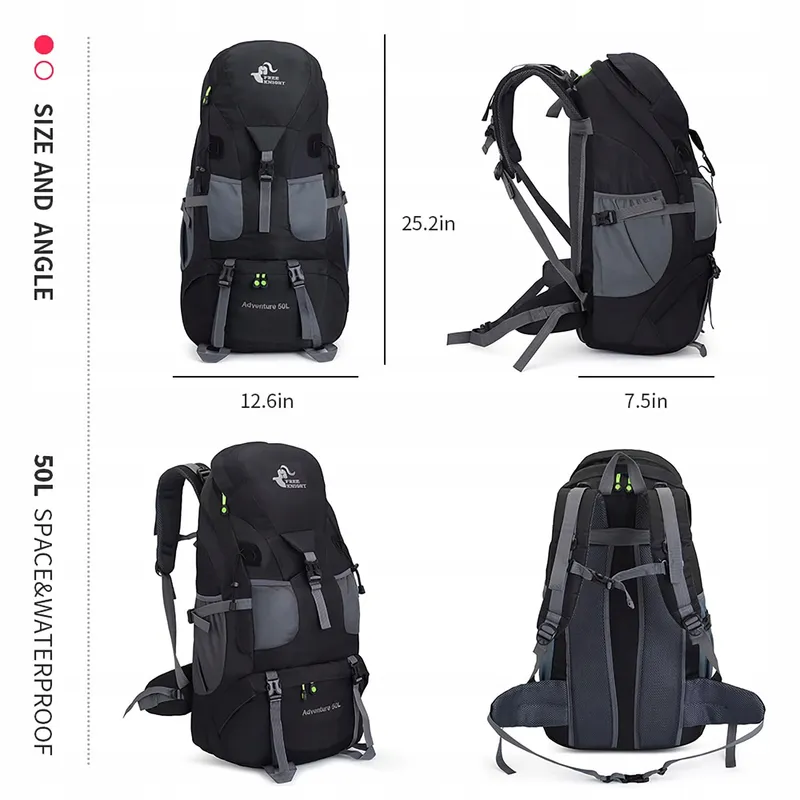 BSEASH Wandelrugzak 50L Licht Waterbestendig Outdoor Zwart — foto 2