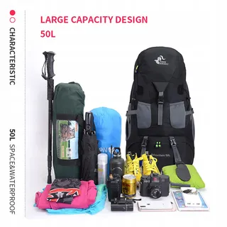 BSEASH Wandelrugzak 50L Licht Waterbestendig Outdoor Zwart — miniatuur 9