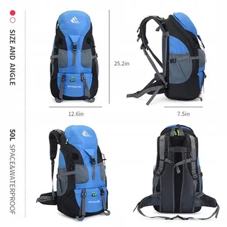 BSEASH Wandelrugzak 50L Licht Waterdicht Outdoor Camping Blauw — miniatuur 2