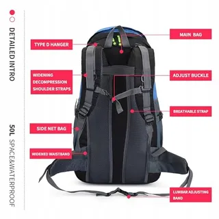 BSEASH Wandelrugzak 50L Licht Waterdicht Outdoor Camping Blauw — miniatuur 7