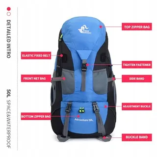 BSEASH Wandelrugzak 50L Licht Waterdicht Outdoor Camping Blauw — miniatuur 6