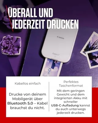 CANON Zoemini 2 Mobiele Fotoprinter Set ZINK 20 Papier 10 Stickers — miniatuur 3