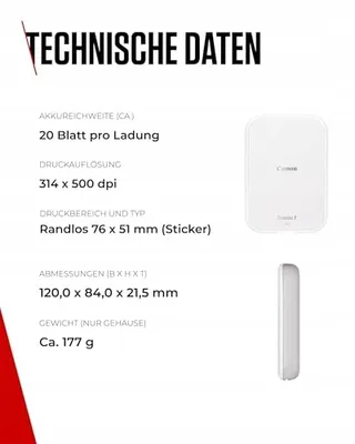 CANON Zoemini 2 Mobiele Fotoprinter Set ZINK 20 Papier 10 Stickers — miniatuur 6