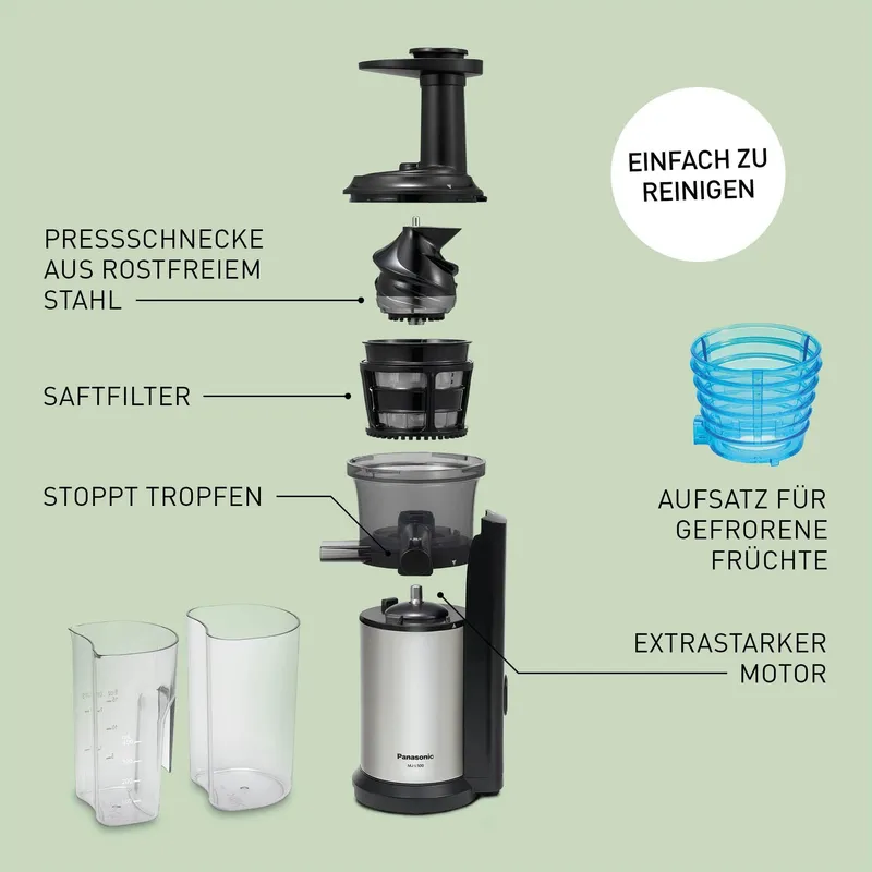 PANASONIC MJ-L500S Slow Juicer Sap Bevroren Ingrediënten Zilver — foto 3