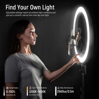 NEEWER Ringlamp RP19H 19" Met Standaard 3 Telefoonhouders 42W — miniatuur 2