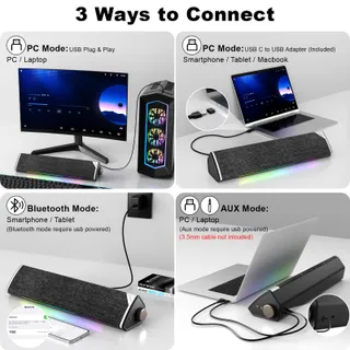 SOULION R60 Soundbar PC USB Bluetooth LED Laptop Gaming — miniatuur 5
