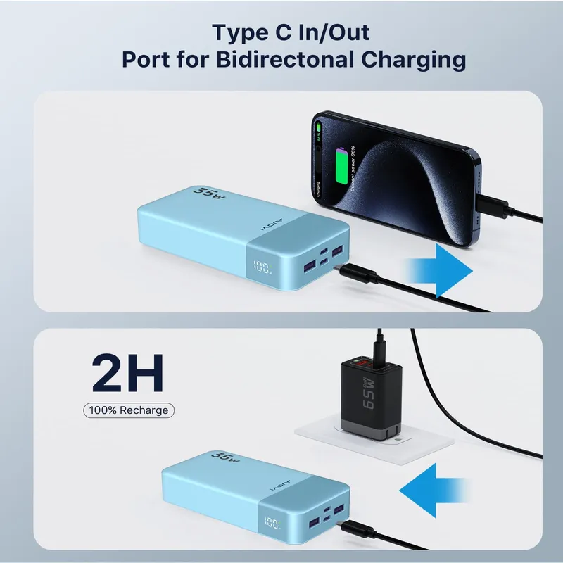 JUOVI Power Bank 20000mAh 35W QC3.0 PD3.0 Blauw — foto 4