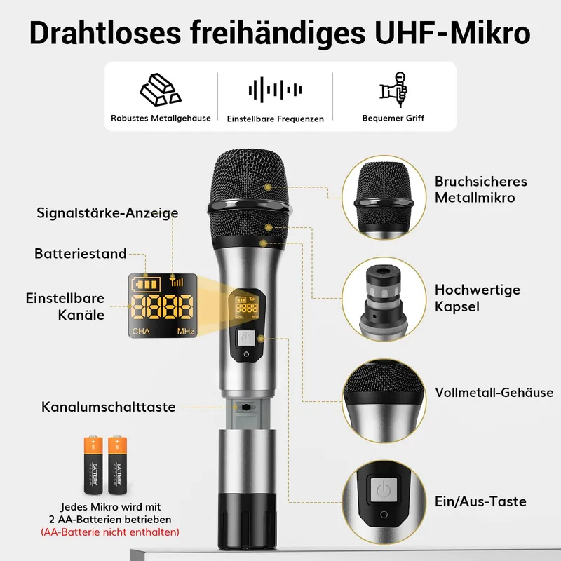 TONOR UHF Draadloze Microfoonset 4-Kanaals Voor Zingen Karaoke — foto 7