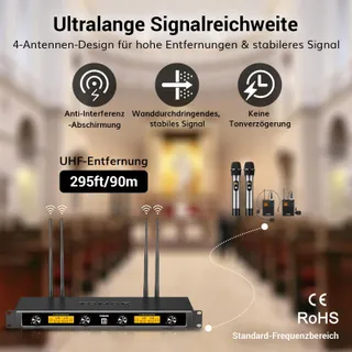 TONOR UHF Draadloze Microfoonset 4-Kanaals Voor Zingen Karaoke — miniatuur 3