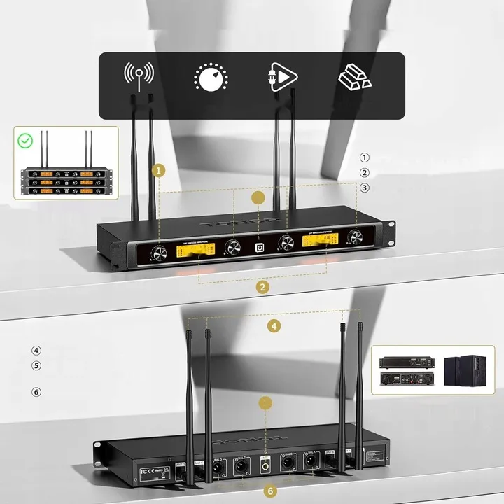 TONOR UHF Draadloze Microfoonset 4-Kanaals Voor Zingen Karaoke — foto 16