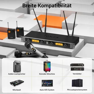 TONOR UHF Draadloze Microfoonset 4-Kanaals Voor Zingen Karaoke — miniatuur 8