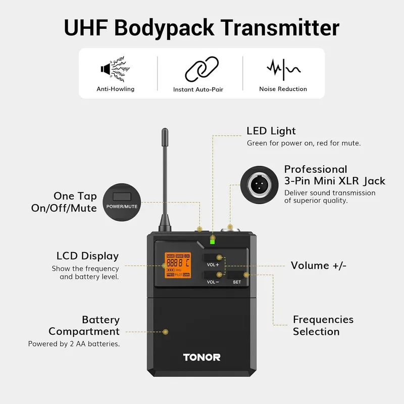 TONOR UHF Draadloze Microfoonset 4-Kanaals Voor Zingen Karaoke — foto 12