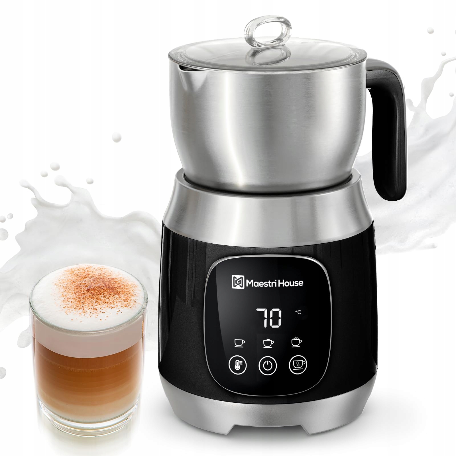 MAESTRI HOUSE Melkopschuimer 12-in-1 600ml Roestvrij Staal