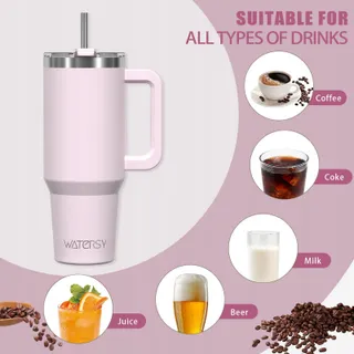 WATERSY Thermosbeker 1182ml Roestvrij Staal Handvat Rietje Roze — miniatuur 8