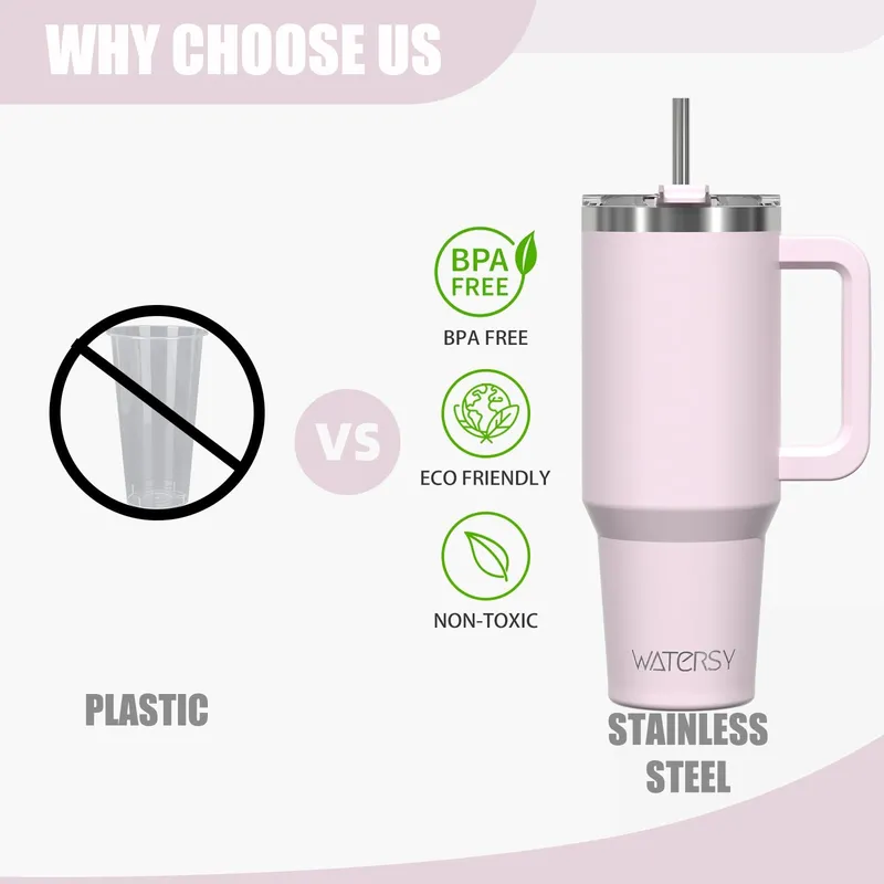 WATERSY Thermosbeker 1182ml Roestvrij Staal Handvat Rietje Roze — foto 4