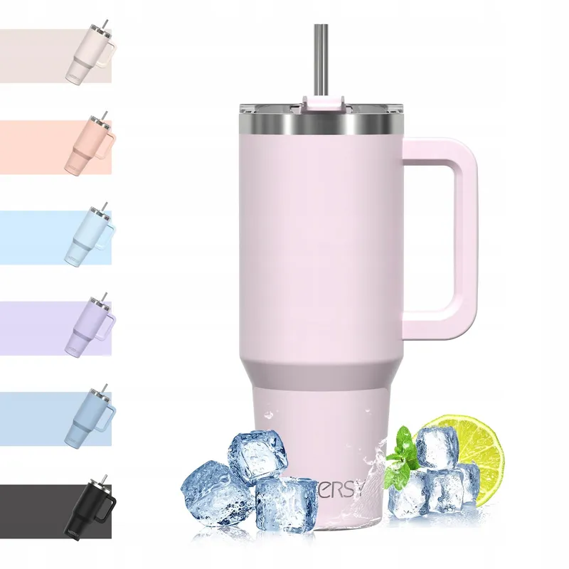 WATERSY Thermosbeker 1182ml Roestvrij Staal Handvat Rietje Roze — foto 1