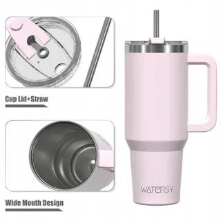 WATERSY Thermosbeker 1182ml Roestvrij Staal Handvat Rietje Roze — miniatuur 3