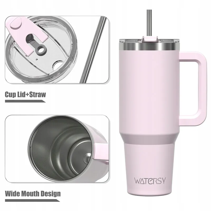 WATERSY Thermosbeker 1182ml Roestvrij Staal Handvat Rietje Roze — foto 3