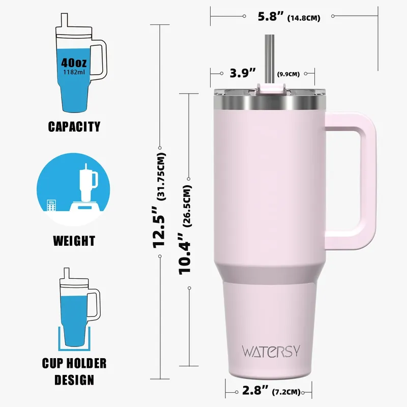 WATERSY Thermosbeker 1182ml Roestvrij Staal Handvat Rietje Roze — foto 9