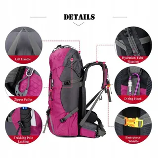 BSEASH Wandelrugzak 60L Waterdicht Licht Voor Wandelen Camping Roze — miniatuur 4