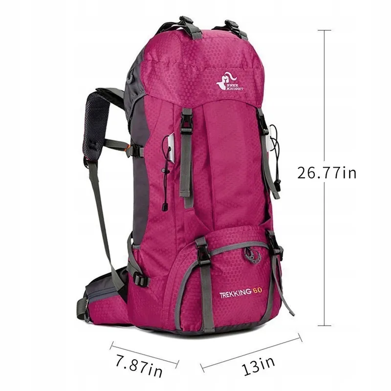 BSEASH Wandelrugzak 60L Waterdicht Licht Voor Wandelen Camping Roze — foto 2