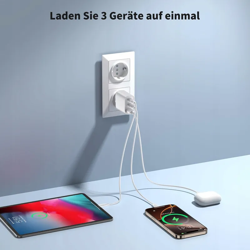 USB-C Oplader 40W 3 Poorten iPhone Android Telefoons — foto 6