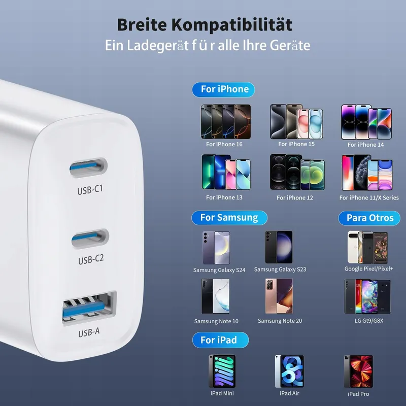 USB-C Oplader 40W 3 Poorten iPhone Android Telefoons — foto 7