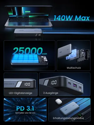 UGREEN Nexode Powerbank 145W 25000mAh 3 Poorten USB C LED Display — miniatuur 7