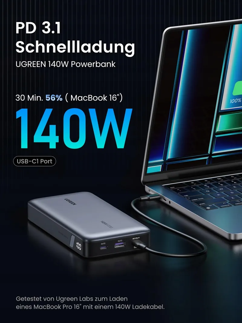 UGREEN Nexode Powerbank 145W 25000mAh 3 Poorten USB C LED Display — foto 3