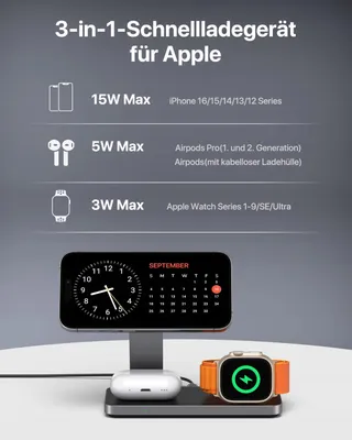 QTLIER 3-in-1 Draadloos Laadstation iPhone Apple Watch AirPods — miniatuur 5