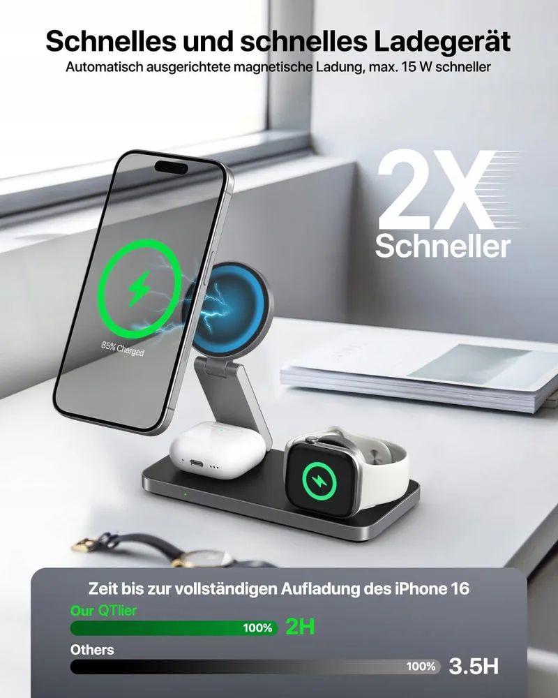 QTLIER 3-in-1 Draadloos Laadstation iPhone Apple Watch AirPods — foto 2