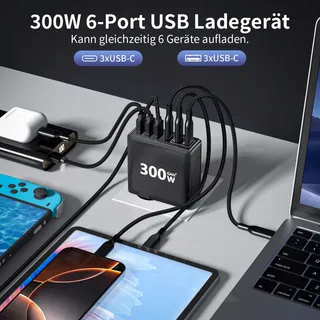 HSSNS USB-C Oplader 300W 6-Poorts Snelladen GaN PD MacBook iPhone — miniatuur 2