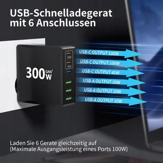 HSSNS USB-C Oplader 300W 6-Poorts Snelladen GaN PD MacBook iPhone — miniatuur 4