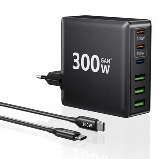 HSSNS USB-C Oplader 300W 6-Poorts Snelladen GaN PD MacBook iPhone — miniatuur 1