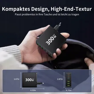 HSSNS USB-C Oplader 300W 6-Poorts Snelladen GaN PD MacBook iPhone — miniatuur 7