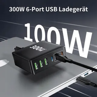 HSSNS USB-C Oplader 300W 6-Poorts Snelladen GaN PD MacBook iPhone — miniatuur 3