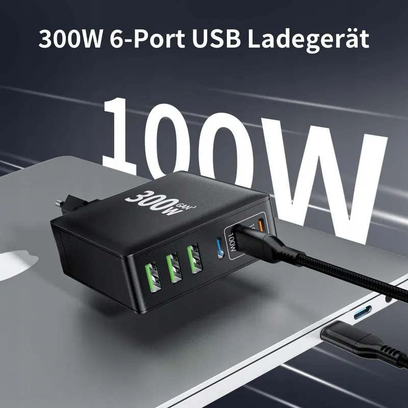 HSSNS USB-C Oplader 300W 6-Poorts Snelladen GaN PD MacBook iPhone — foto 3