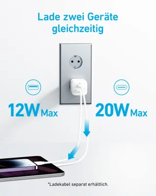 ANKER USB C Oplader 33W Compact 2 Poorten iPhone 15 14 Galaxy iPad Wit — miniatuur 3
