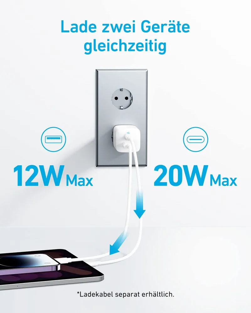 ANKER USB C Oplader 33W Compact 2 Poorten iPhone 15 14 Galaxy iPad Wit — foto 3