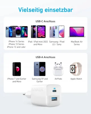 ANKER USB C Oplader 33W Compact 2 Poorten iPhone 15 14 Galaxy iPad Wit — miniatuur 7