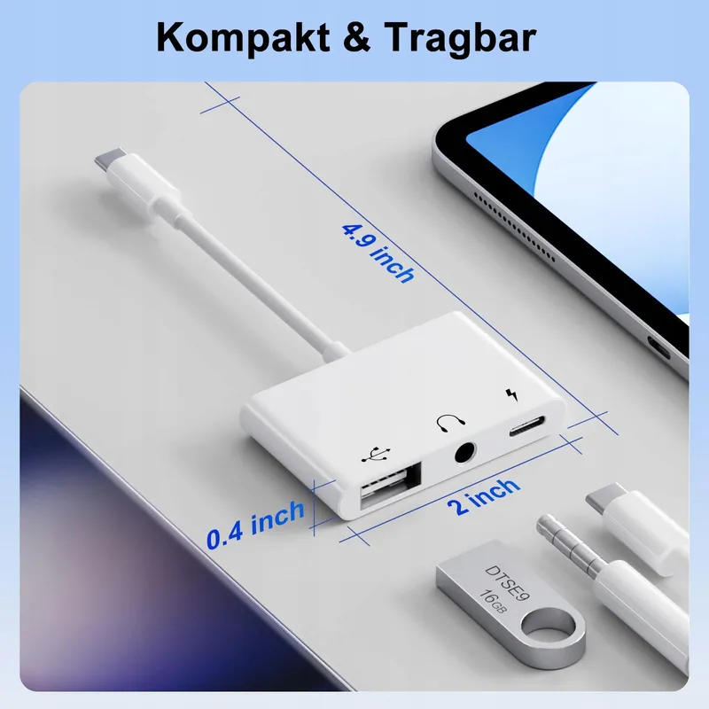 3-in-1 USB-C Adapter Naar 3.5 Jack Hoofdtelefoon Met OTG Oplader — foto 7