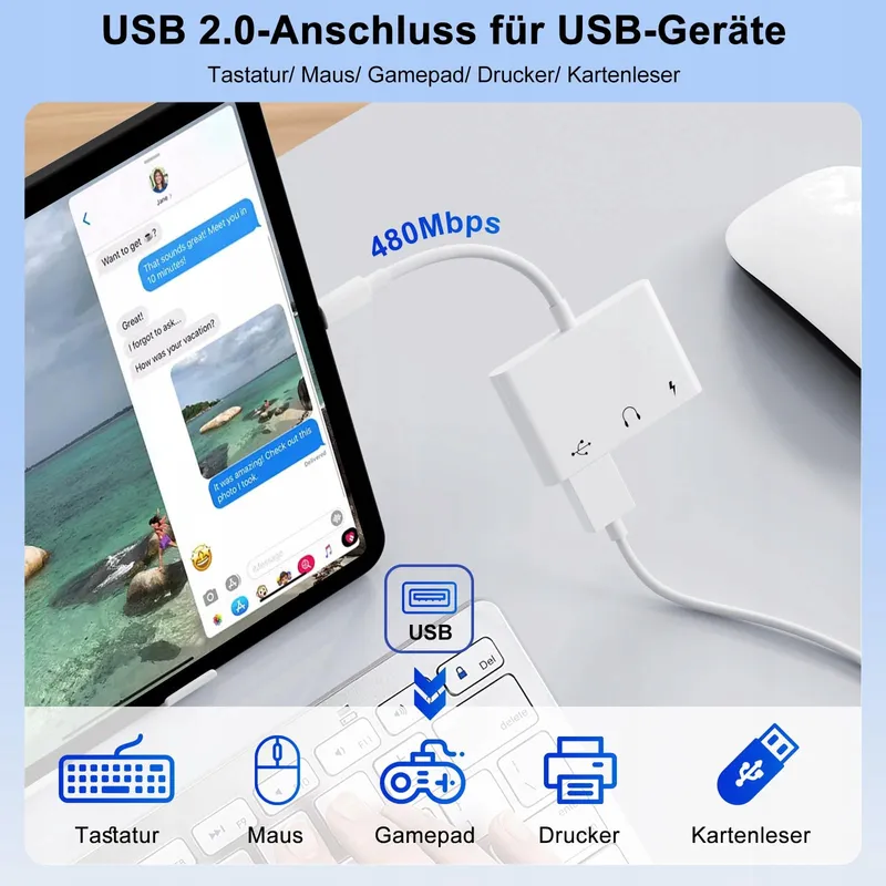 3-in-1 USB-C Adapter Naar 3.5 Jack Hoofdtelefoon Met OTG Oplader — foto 4