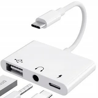 3-in-1 USB-C Adapter Naar 3.5 Jack Hoofdtelefoon Met OTG Oplader — miniatuur 1
