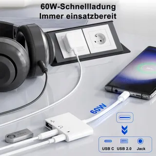 3-in-1 USB-C Adapter Naar 3.5 Jack Hoofdtelefoon Met OTG Oplader — miniatuur 6