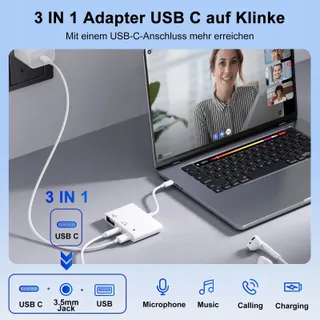 3-in-1 USB-C Adapter Naar 3.5 Jack Hoofdtelefoon Met OTG Oplader — miniatuur 2