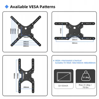 SUPTEK TV Muurbeugel Draaibaar 32-55 Inch 31.8kg VESA 400x400mm — miniatuur 5